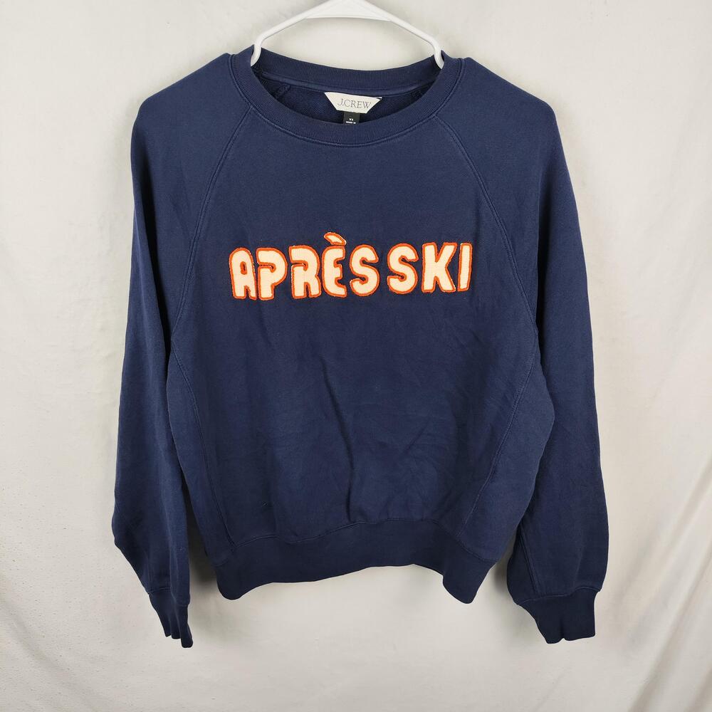 J.Crew Sweatshirt Womens XS Blue Après Ski Graphic Fleece Raglan Pullover